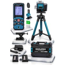Graizer M12 Köşe Yeşil Çizgi Lazer Terazi 360° Miknatisli Otomatik Hizalama Metre Çantali Lazer Metre