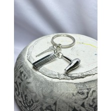 Berber Hediyeli Fön Makinesi Tarak Makas Silver Gri Renk Metal Anahtarlık