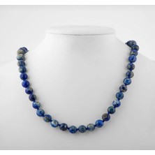 Taşmir Sertifikalı Arası Düğümlü Lapis Lazuli Doğal Taş Kolye 8 mm - Paslanmaz Çelik Aparat