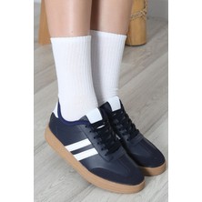 Lias Design Lacivert Çizgili Bağcıklı Spor Ayakkabı Sneaker