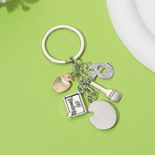 Palet ve Boya Fırçası & Öğretmen, Kırmızı Elma Figürlü Silver Renk Anahtarlık, Çantası Charmı Süsü