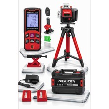 Graizer K12 Köşe Yeşil Çizgi Lazer Terazi 360° Miknatisli Otomatik Hizalama Metre Çantali Lazer Metre