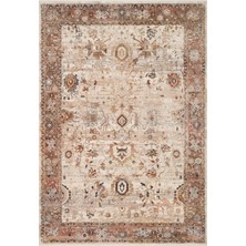 Eko Halı Pietra Pta 22 Cream Brown Sıcak Renk Geçişli Etnik Desenli Yumuşak Dokulu Makine Halısı