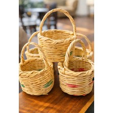 Mini Boy  3 Adet Dekoratif Bambu Sepet Hasır Kamış Kargı Sepet Doğal Malzeme El Yapımı