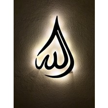 Sem Concept Aa Pilli Ledli Damla Arapça Allah Yazısı, Işıklı Dekoratif Ahşap Tablo, Siyah Duvar Yazısı
