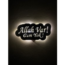 Sem Concept Aa Pilli Ledli Allah Var Gam Yok Dekoratif Duvar Yazsısı, Ahşap Işıklı Tablo