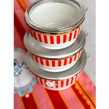 Crearthome Bellisima 3'lü Emaye Saklama Kabı 14-16-18 cm Kuş Desen