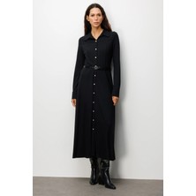 Ekol Beli Kemerli Maxi Elbise 4029