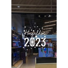 Beta Moda Hub El Yazısı ile Hoşgeldin 2023 Yazısı ve Kar Tanesi Vitrin,cam Mağaza Süslemeleri (70X60CM)