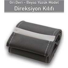 Beta Moda Hub Citroen Saxo Gri Deri Beyaz Yüzüklü Dikişli Direksiyon Kılıfı