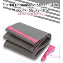 Beta Moda Hub Toyota Celica Gri Deri Pembe Yüzüklü Dikişli Direksiyon Kılıfı