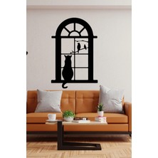 Beta Moda Hub Pencerede Oturan Kuşları Izleyen Kedi Duvar Sticker Yapıştırma (Sudan ve Nemden Etkilenmez)