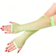 Marsilyan- Retro Neon Yeşil File Parmaksız Eldiven 26 cm