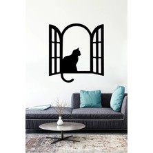 Beta Moda Hub Çift Açılır Penceredeki Kedi Duvar Sticker Yapıştırma (Sudan ve Nemden Etkilenmez)