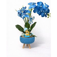 Akland Minik Mucize | Hoşgeldin Bebek Ayaklı Saksı Mavi Orkide Tasarımı