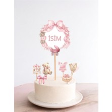 Sinem Gift Doğum Günü Pasta Süsü - Pembe Konseptli Doğum Günü Konsepti - Cupcake Süsü - Kız Çocuk Doğum Günü