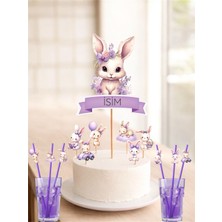 Sinem Gift Tavşan Konseptli Pasta Süsü - Doğum Günü Pasta Süsü - Tavşan Konseptli 6lı Pipet