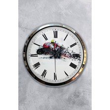 Kasva Concept Hediyelik 40 cm Krom Metal Motorsiklet Duvar Saati