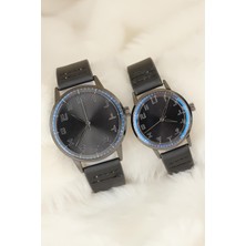 Siyah Deri Kordonlu Füme Renk Metal Kasa Sevgili Saatleri