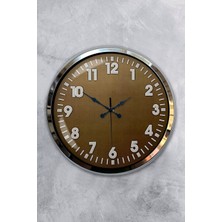 Kasva Concept Hediyelik 40 cm Krom Metal Kahverengi Duvar Saati