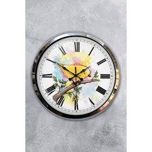 Kasva Concept Hediyelik Saat Dekoratif 40 cm Krom Metal Bird Duvar Saati