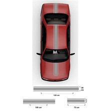 Beta Moda Hub Oto Kaput-Tavan-Bagaj Çift Şerit Sticker 3 Parça Gri 20*120-20*100-75*20 cm