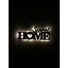 Sem Concept Aa Pilli Ledli Sweet Home ( Güzel Evim ) Dekoratif Duvar Yazısı, Işıklı Ahşap Tablo