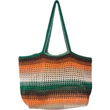 Makrome Ip El Örgüsü Turuncu Yeşil Kadın Fileli Omuz Çantası