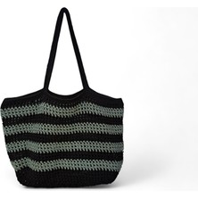 Makrome Ip El Örgüsü Siyah Yeşil Kadın Fileli Omuz Çantası