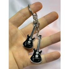 Çift Gitar Siyah Renk Metal Anahtarlık