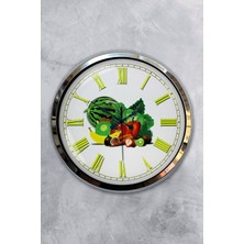 Kasva Concept Hediyelik 40 cm Krom Metal Meyve Duvar Saati