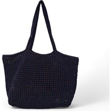 Makrome Ip El Örgüsü Simli Lacivert Kadın Fileli Omuz Çantası