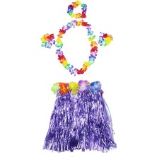 No 35 Moda Luau Aloha Hawaii  Kolye Etek Taç ve Bileklik Seti Mor