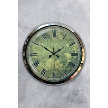 Kasva Concept 40 cm Krom Metal Yeşil Desen Duvar Saati Hediyelik