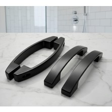 Sayra Duşakabin Kulbu 14–15–16 cm Vida Aralığı Uyumlu | Evrensel Cam Kapı Kolu Siyah