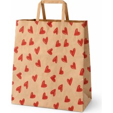 Aivor Kalp Desenli Kraft Çanta (100 adet) 28X16X29 cm Karton Kağıt Poşet Çanta.