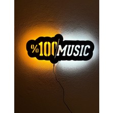 Sem Concept Ledli % 100 Music Dekoratif Duvar Yazısı, Ahşap Işıklı Tablo