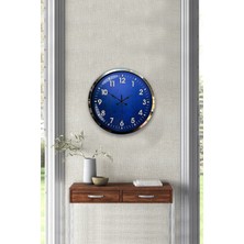 Kasva Concept Hediyelik 40 cm Krom Metal Mavi Duvar Saati