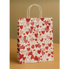 Aivor Kalp Desenli Kraft Çanta (100 adet) 22X10X28 cm Karton Kağıt Poşet Çanta.