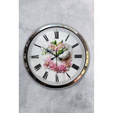 Kasva Concept Hediyelik 40 cm Krom Metal Rose Duvar Saati