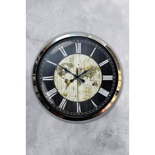 Kasva Concept 40 cm Krom Metal World Maps Duvar Saati Hediyelik