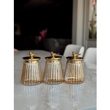 Crearthome Bellisima Cam 3'lü Baharat Takımı Kuş Model Saklama Düzenleme Kavanozu