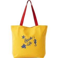 Baghashtag Beach Life Baskılı Sarı Bez Çanta