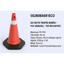 Zeplin Trafik Konisi | Pvc Ağırlıklı – Tek Reflektifli -50 cm Pe