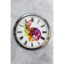 Kasva Concept Hediyelik 40 cm Krom Metal Tavşan Duvar Saati