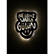 Sem Concept Aa Pilli Ledli Ne Haliniz Varsa Gülün Dekoratif Duvar Yazısı, Ahşap Işıklı Tablo