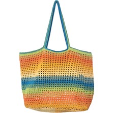 Makrome Ip El Örgüsü Turuncu Sarı Mavi Çok Renkli  Kadın Fileli Omuz Çantası