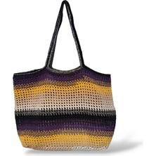 Makrome Ip El Örgüsü Mor Sarı Kadın Fileli Omuz Çantası