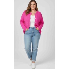 Modelist Neon Renk Saç Örgü Desenli Triko Hırka