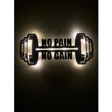 Sem Concept Aa Pilli Ledli No Pain No Gain Dekoratif Duvar Yazısı, Ahşap Işıklı Dumbell Tablo